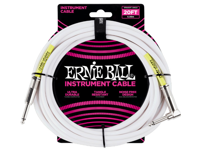 Ernie Ball 6047 egyenes-pipa jack hangszerkábel - 6 méter - fehér | hangszerdiszkont.hu