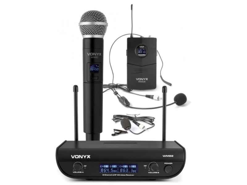 Vonyx WM82C vezeték nélküli kézadós, fejmikrofonos, csíptetős mikrofon szett | hangszerdiszkont.hu